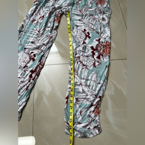 Eloise Pants Women 1 Mustard Yellow Grey Floral Print Smocked Elastic Cotton - Picture 7 of 16